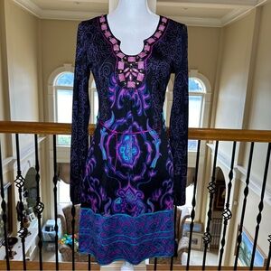 Hale Bob, 100% Silk, Gem-Embellished Tunic Dress. Size S